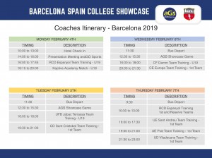 2019 Barcelona Showcase Schedule